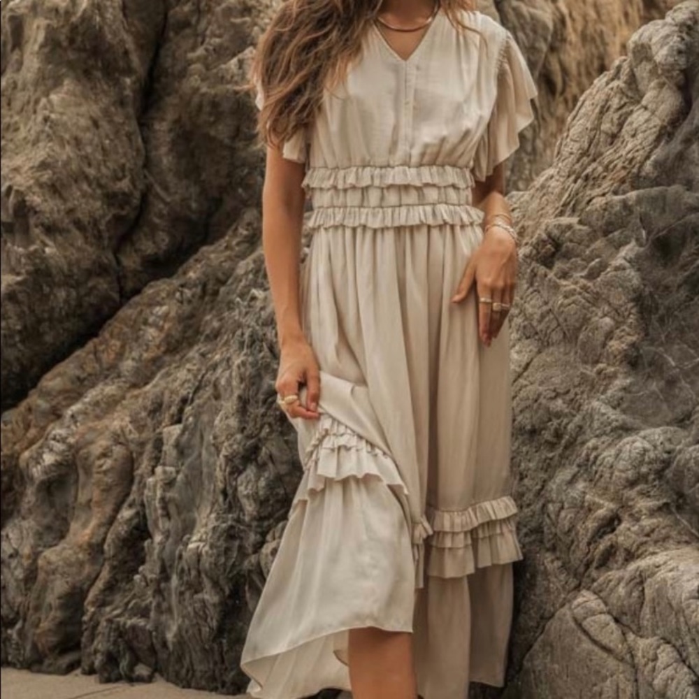 Bohme Willa Ruffle Dress Size XL Short Sleeve Ivory